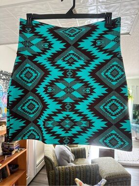 Wrangler Rock 47 Southwestern Aztec Print Mini Skirt Turquoise Large